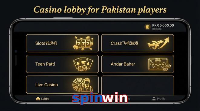 Lobby view of Spinwin for Pakistan users